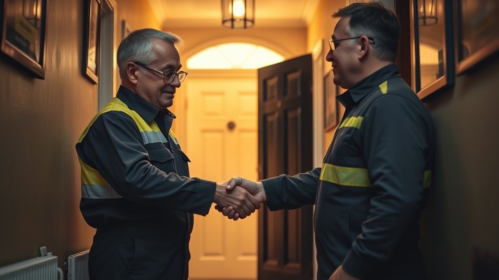 Engineer shaking hands with a Wood Green homeowner after locating their leak