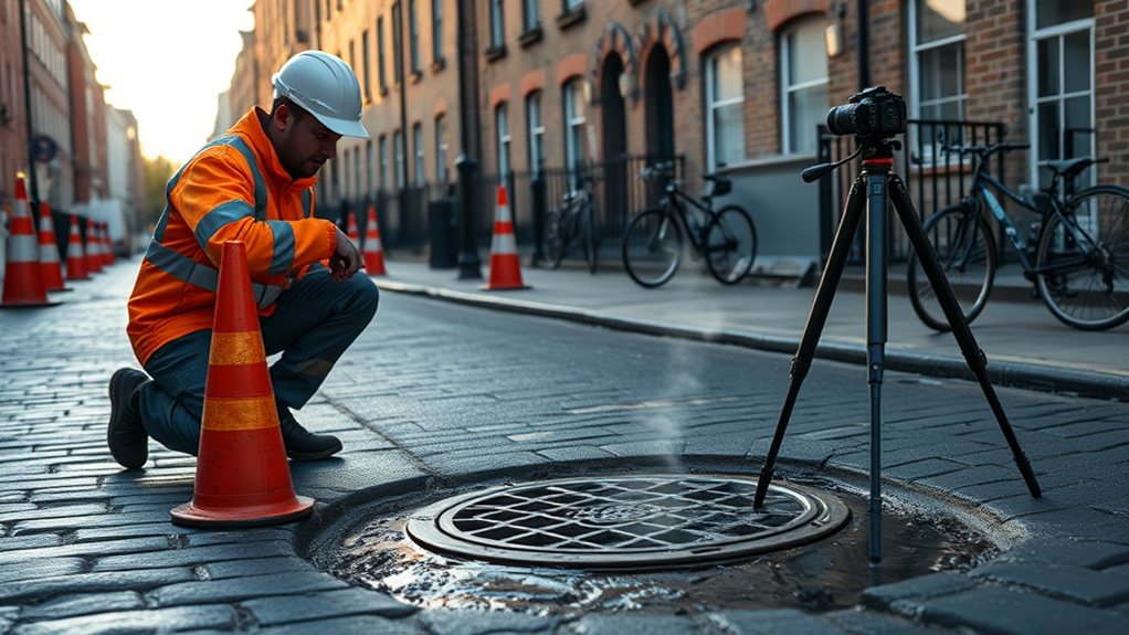 Engineer carrying out water mains leak detection in Wood Green